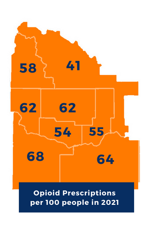 map showing prescriptions per 100 people in south central idaho
